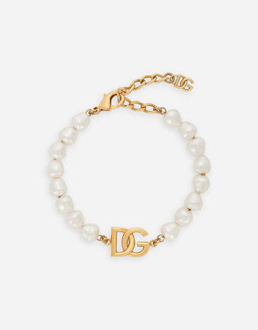 Dolce & Gabbana Pulsera de cadena con perlas y logotipo DG Imprima FN090RGDCI7