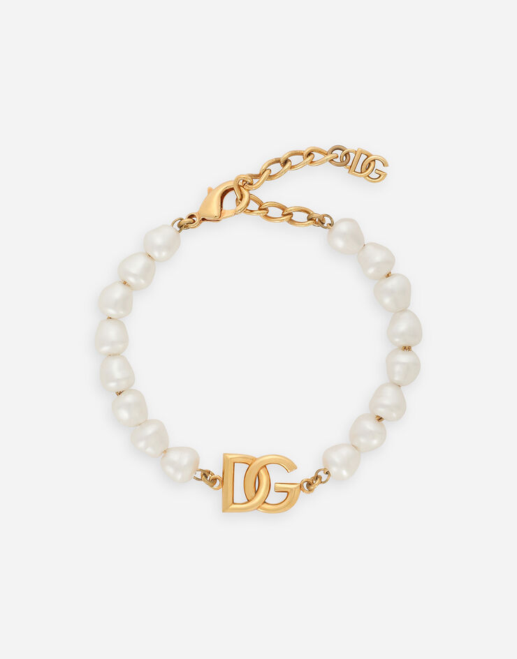 Dolce & Gabbana Pulsera de cadena con perlas y logotipo DG Dorado WBQ6M1W1111