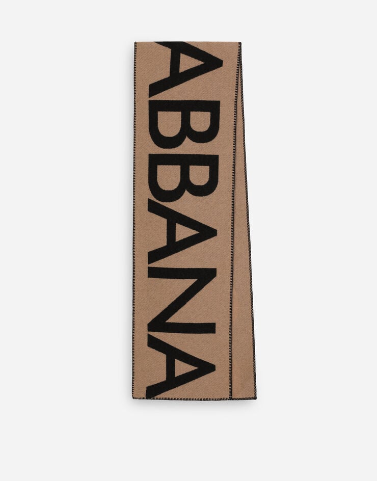 Dolce & Gabbana Wool jacquard scarf with Dolce&Gabbana logo Beige GQ289EG2JAQ