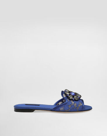 Dolce & Gabbana Slippers in lace with crystals Blue CQ0023AG667