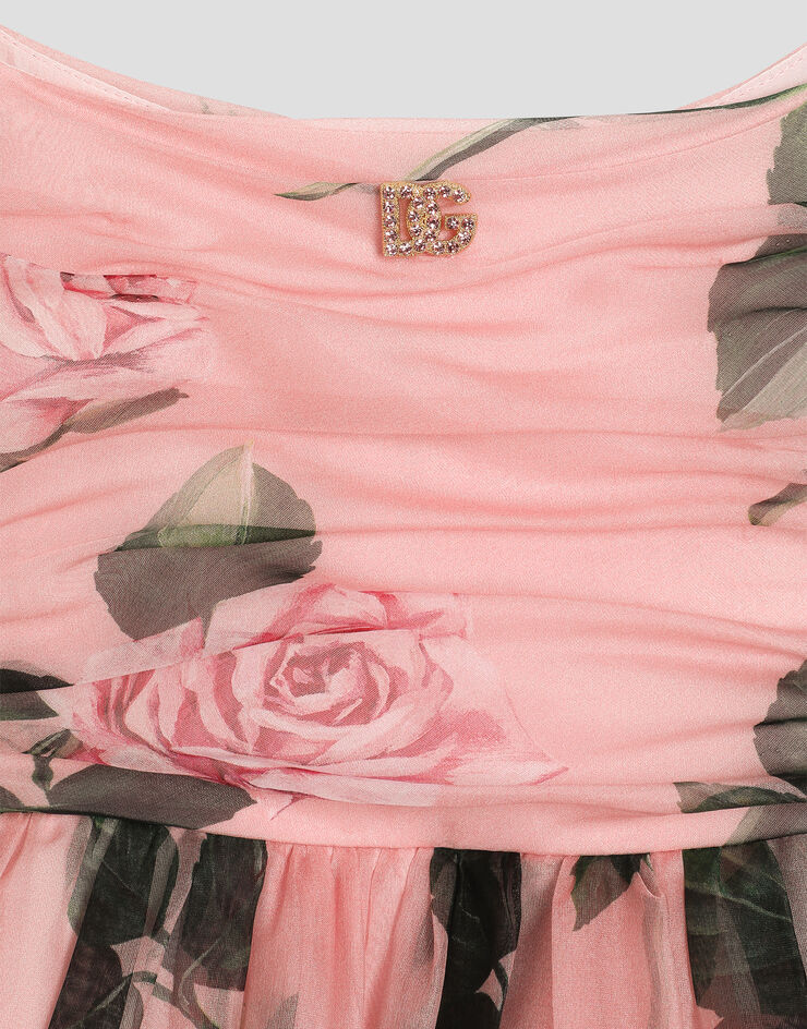 Dolce & Gabbana Vestido de organza con estampado de rosas Imprima L54DF2IS1YB