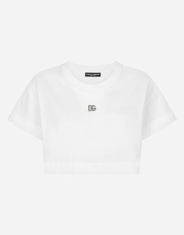 Dolce & Gabbana Cropped jersey T-shirt with DG logo White F8S21ZG7EOW