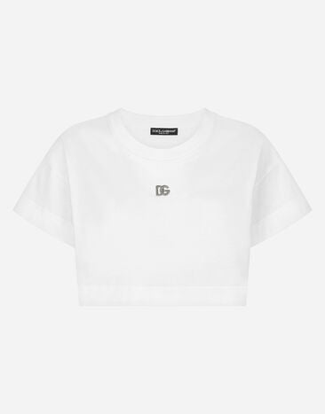 Dolce & Gabbana Cropped jersey T-shirt with DG logo Black F9L05ZG7EJ2