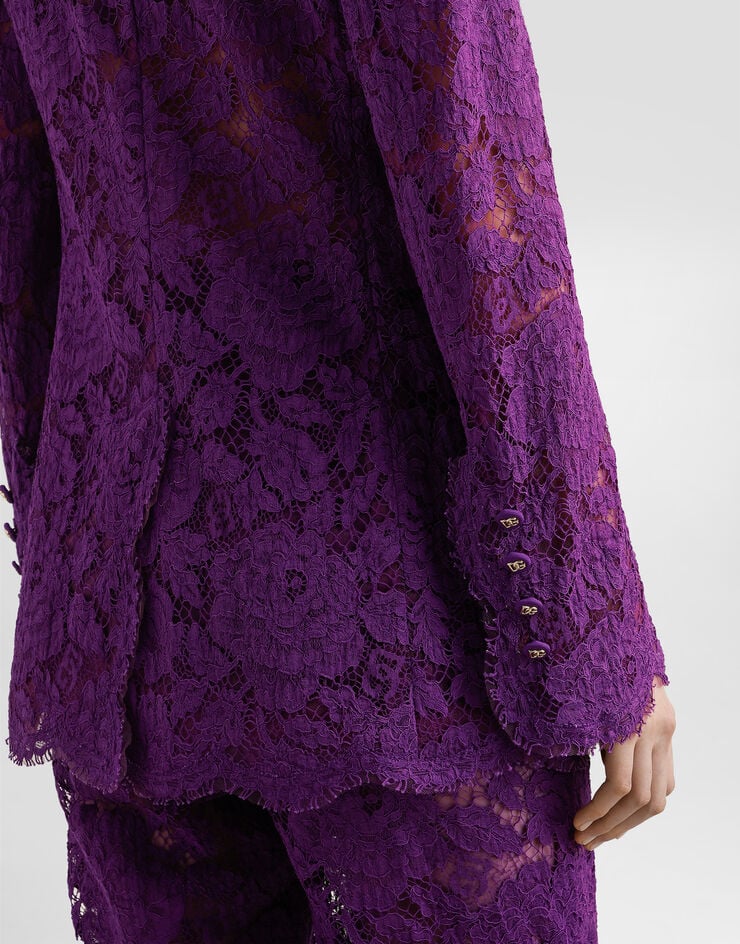 Dolce & Gabbana Giacca doppiopetto in pizzo cordonetto floreale Viola F29XWTHLM7L