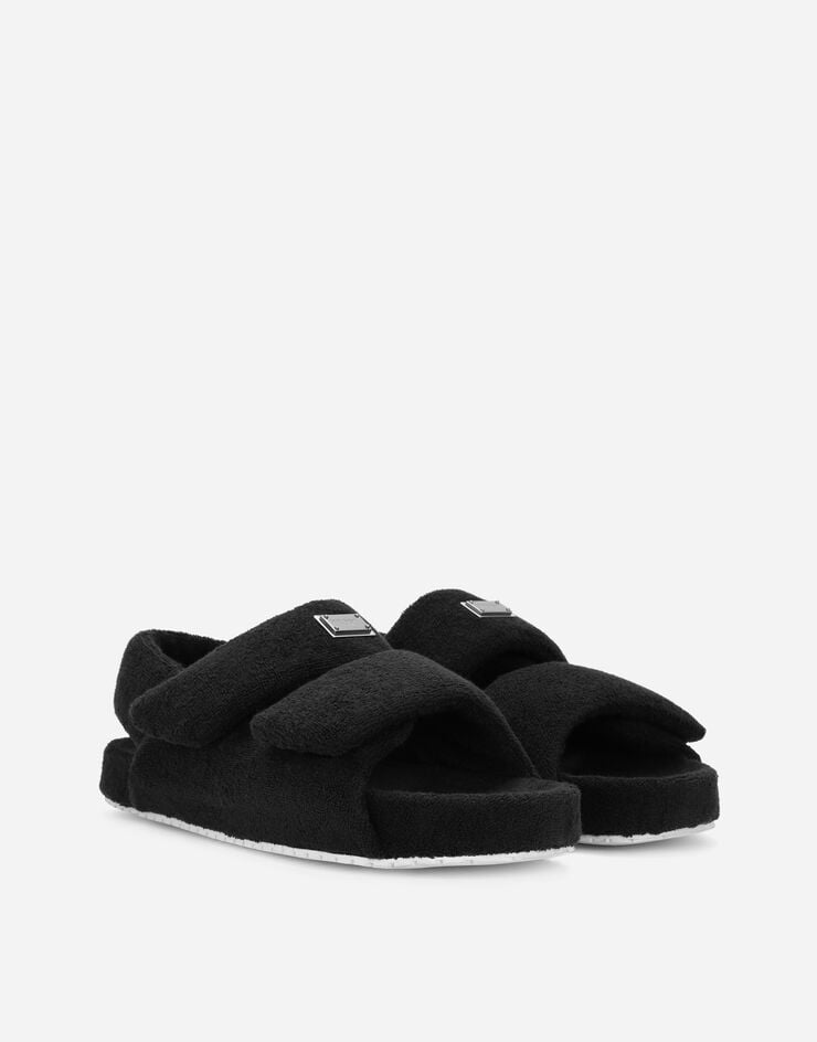 Dolce & Gabbana Terrycloth sandals with logo tag Black CS2181AJ210