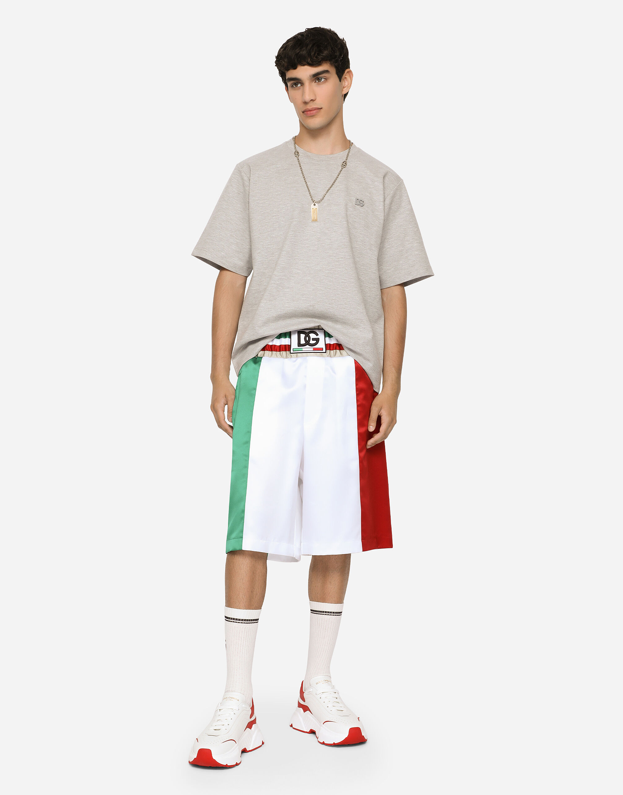 Satin shorts with DG patch in Multicolor for Men | Dolce&Gabbana® US