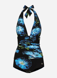 Dolce & Gabbana One-piece swimsuit with plunging neckline and bluebell print Print O8A54JFSG8C