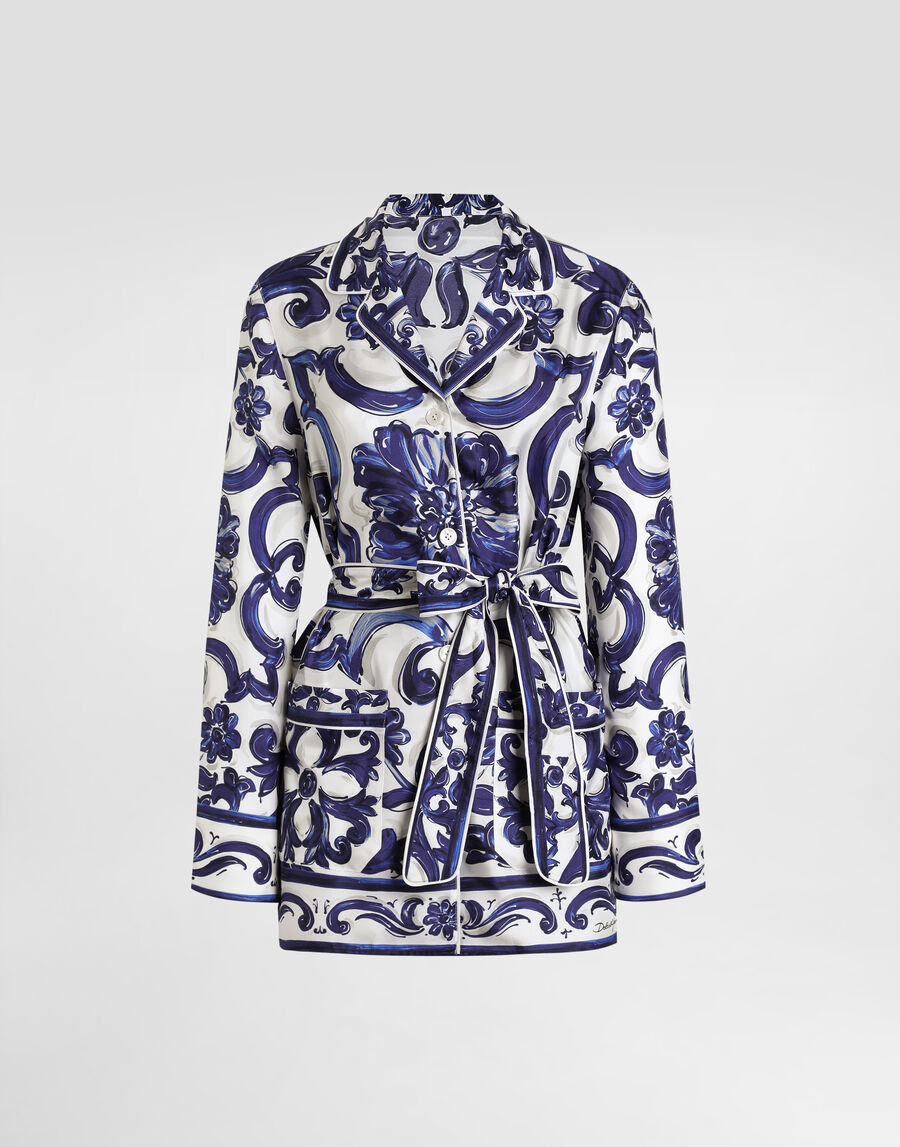 Majolica-print silk vanity shirt