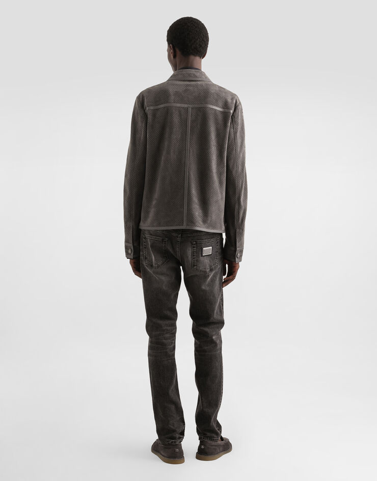 Dolce & Gabbana Jacke aus Lammleder mit Lochmuster Grau G9BOOLGJ477