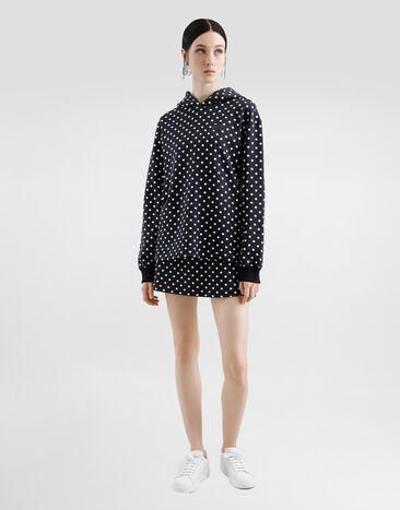 Dolce & Gabbana Jersey hoodie with polka-dot print and branded tag Multicolor F9S49THS7QD