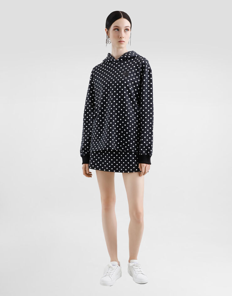 Dolce & Gabbana Jersey hoodie with polka-dot print and branded tag Multicolor F9S49THS7QD