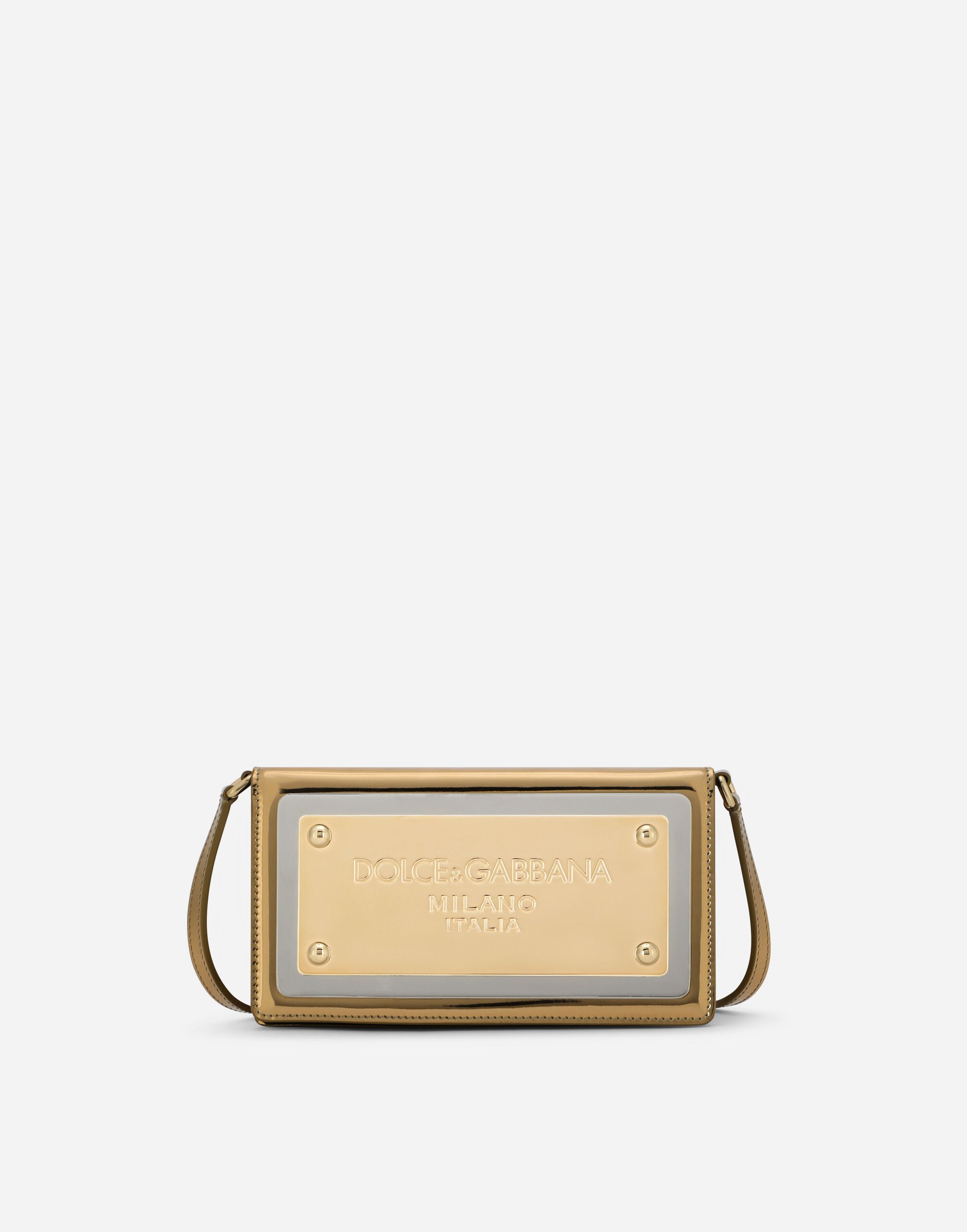 Dolce & Gabbana Phone bag with branded maxi-plate Silver BB7170AY835