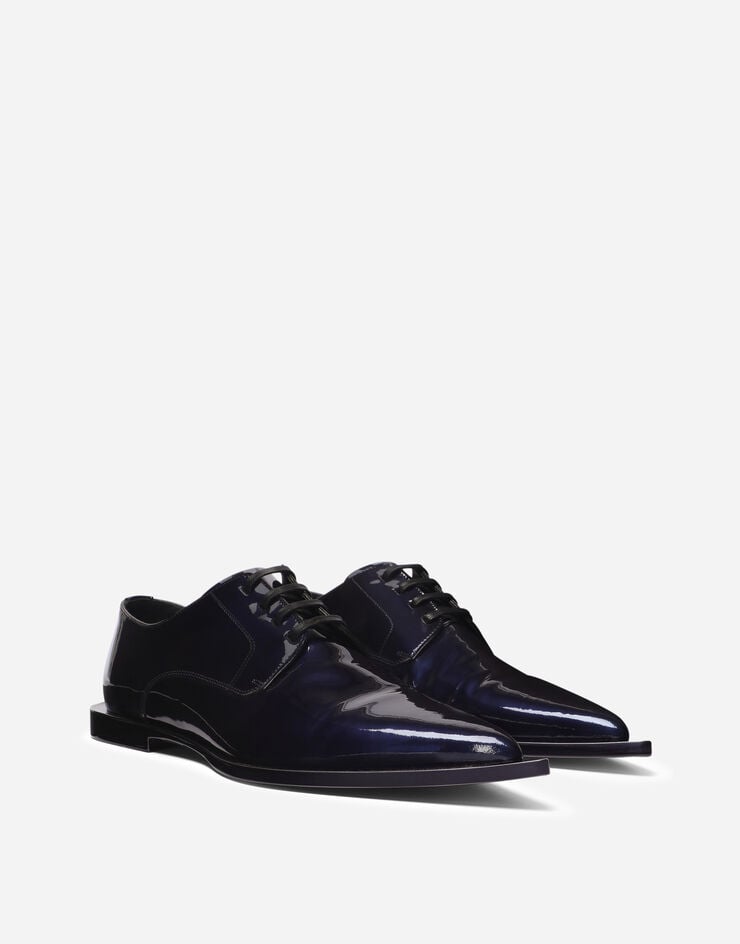 Dolce & Gabbana حذاء ديربي من جلد لامع ممعدن أزرق A10736AG143