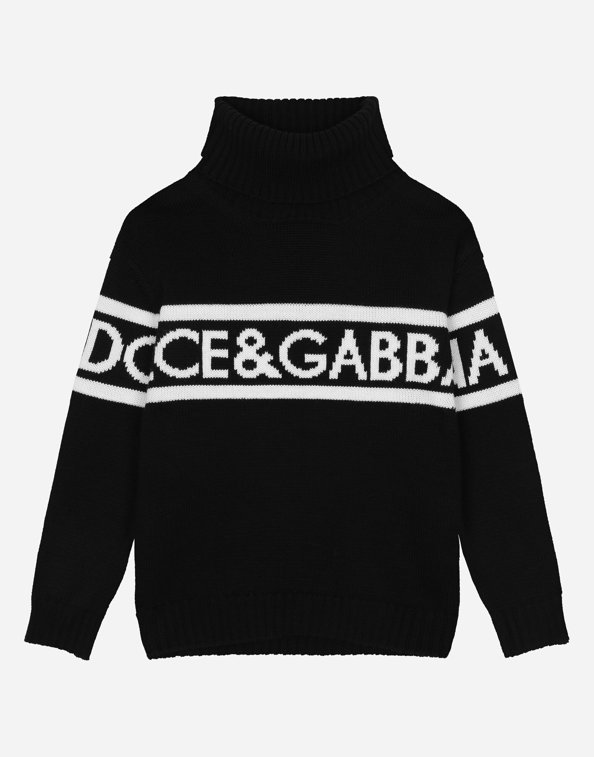 Dolce & Gabbana Rollkragenpullover mit Intarsienlogo Schwarz L4KWE1JCVR9