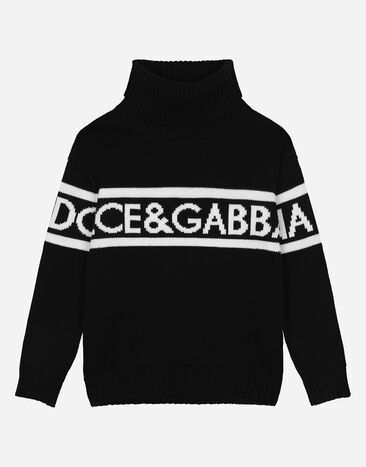 Dolce & Gabbana Rollkragenpullover mit Intarsienlogo Beige L4KWE2JBCE0
