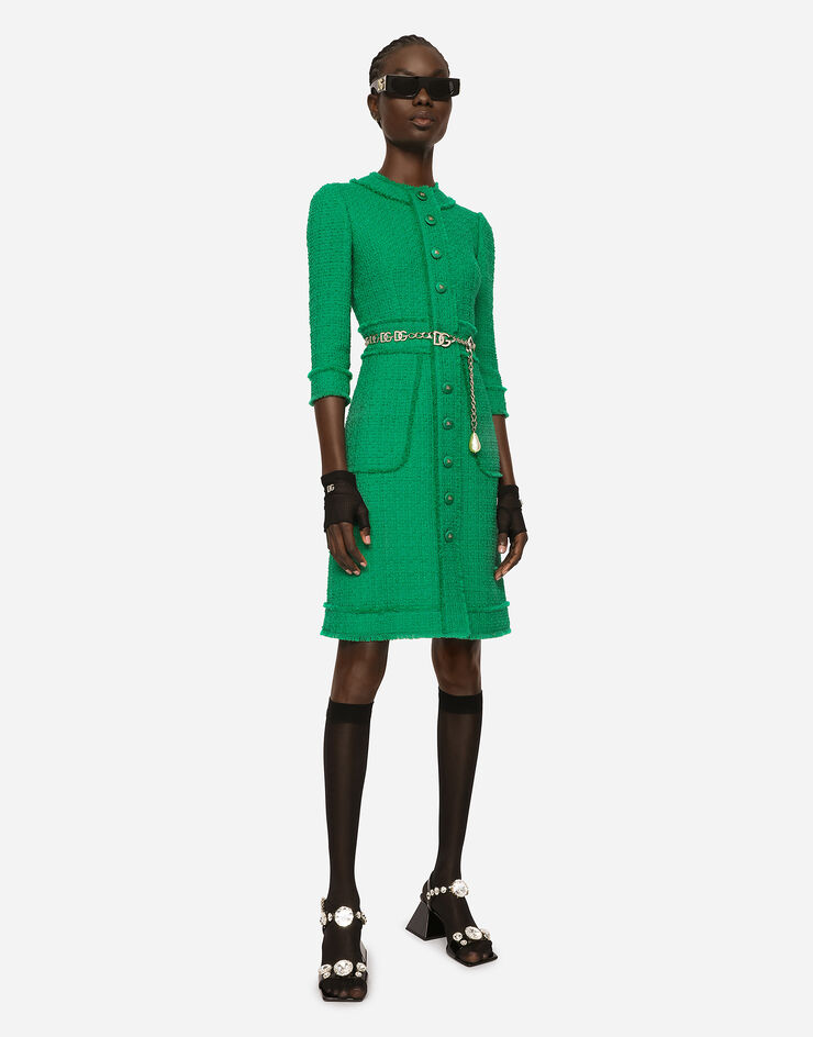 Dolce & Gabbana Raschel tweed midi dress Green F6ARXTFMMHN