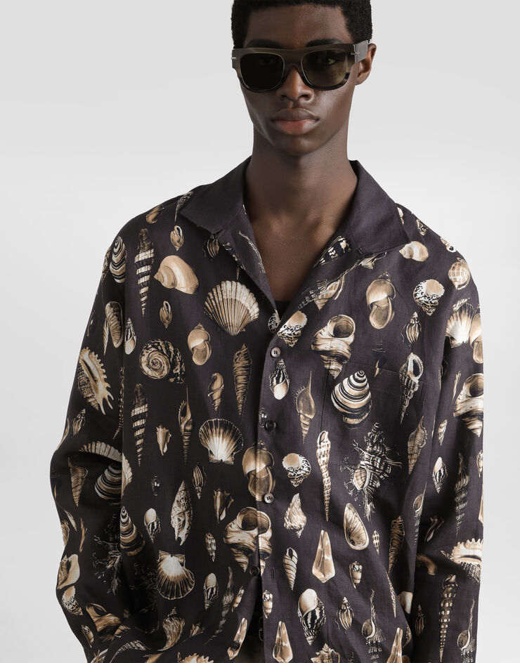 Dolce & Gabbana Shell-print oversized linen canvas shirt Multicolor G5NK0TFP4NS