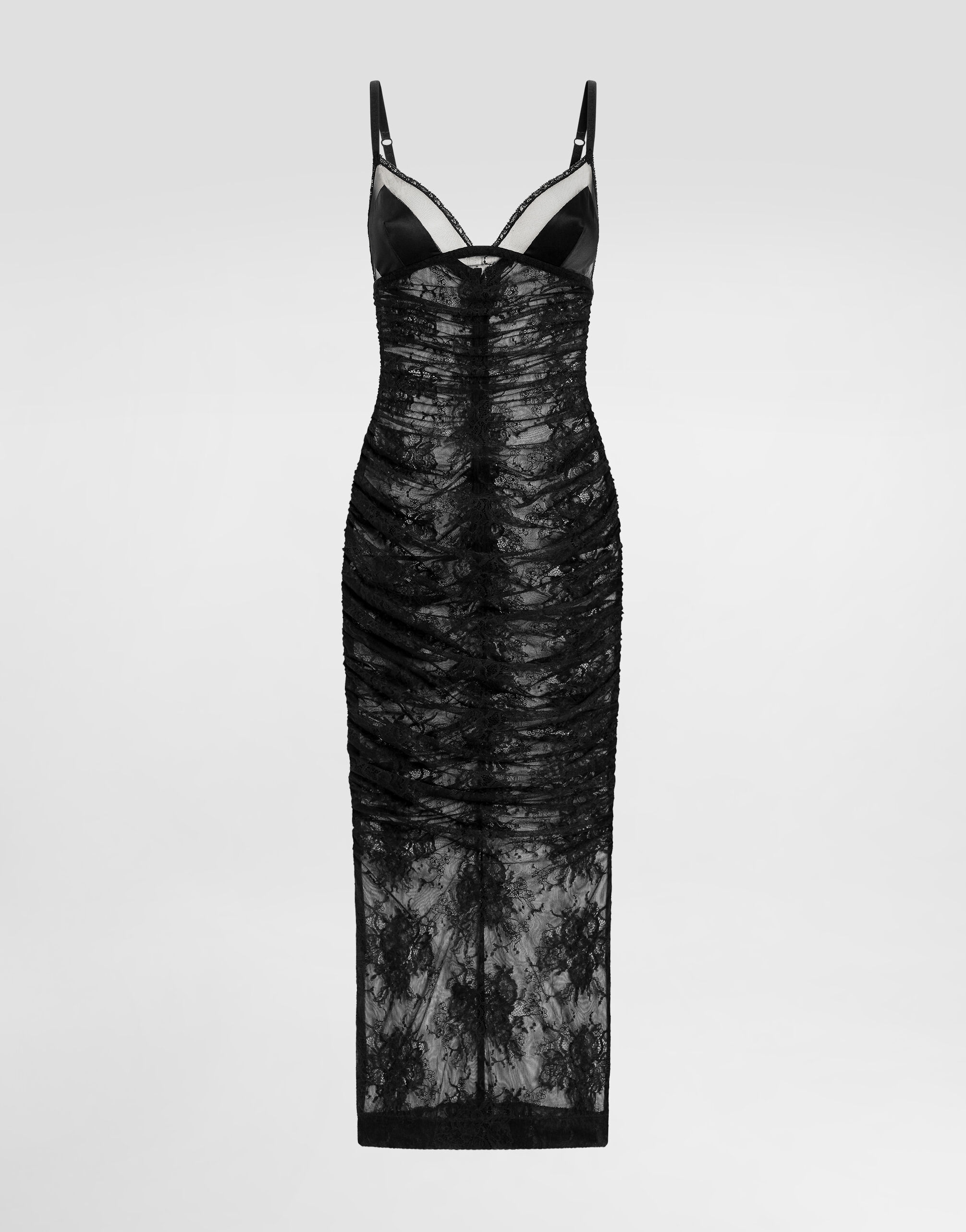 Calf-length stretch Chantilly lace slip dress in Black for Women