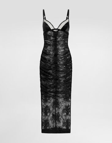 Dolce & Gabbana Calf-length stretch Chantilly lace slip dress Black F6JRUTFLREW