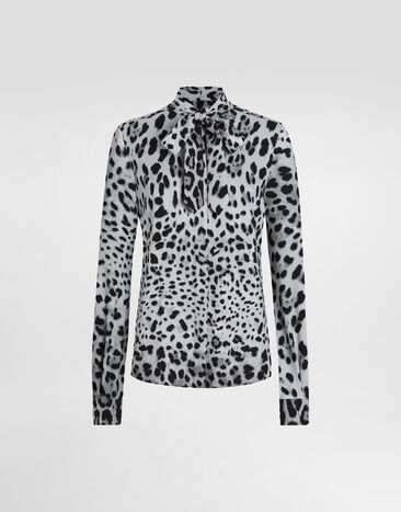 Dolce & Gabbana Leopard-print charmeuse shirt with pussy-bow Print F5T19TFSADD