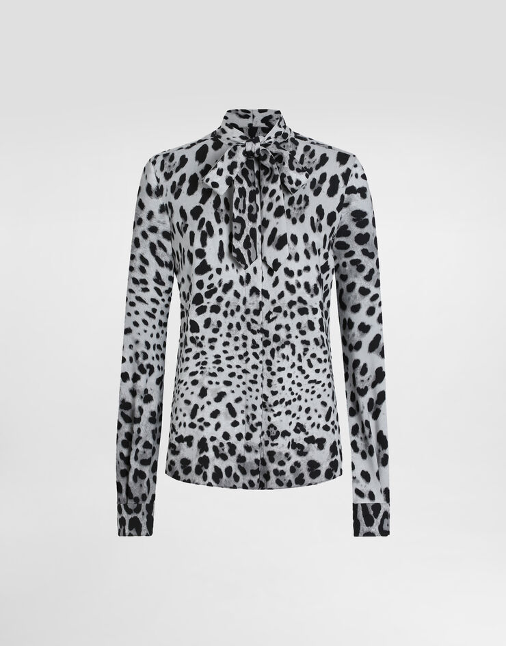 Dolce & Gabbana Leopard-print charmeuse shirt with pussy-bow Print F5T19TFSADD