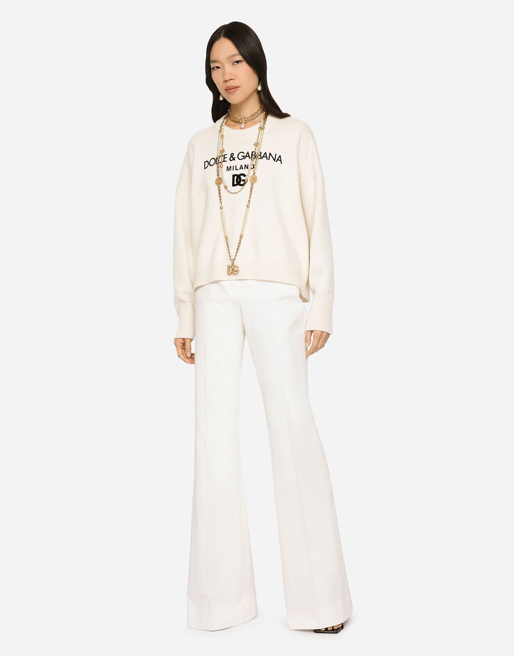 Dolce & Gabbana Pull en cachemire avec logo DG floqué Blanc FXJ50TJAWU1