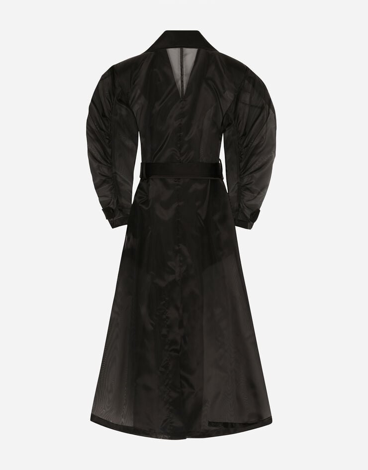 Dolce & Gabbana Technical organza trench coat with gathered sleeves Black F0D1OTFUMG9