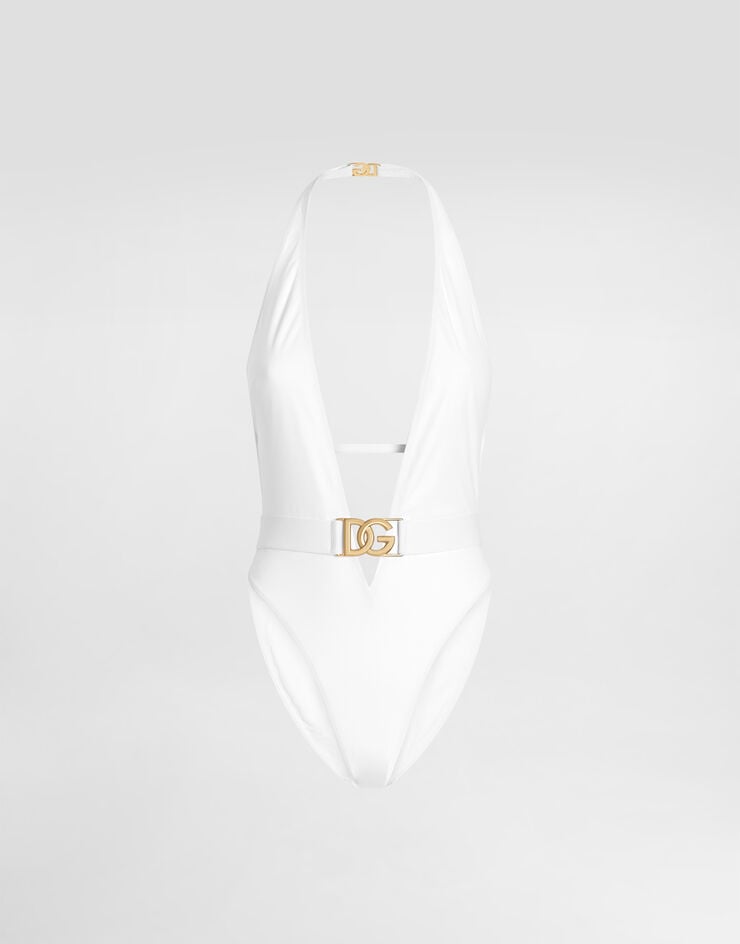 Dolce & Gabbana One-piece swimsuit with plunging neck and belt Dolce & Gabbana One-piece swimsuit with plunging neck and belt White O9B74JONO12