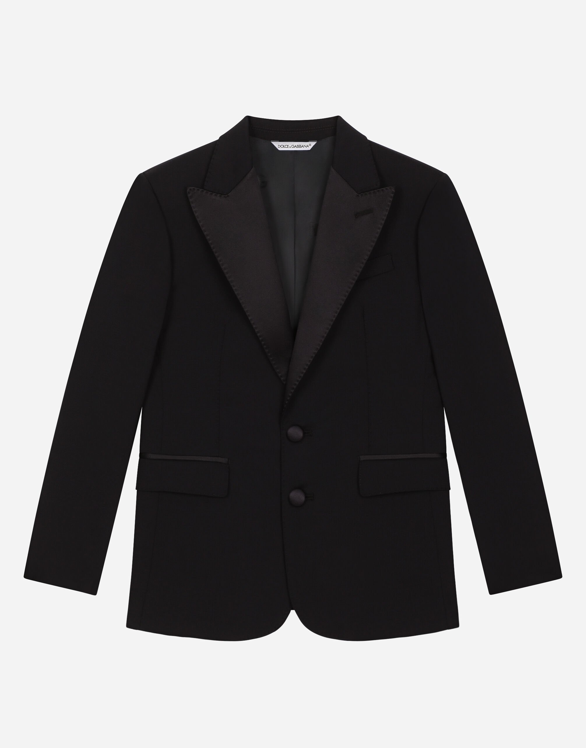 Dolce & Gabbana Single-breasted woolen jacket with duchesse inserts Azure L41U84FU4JB