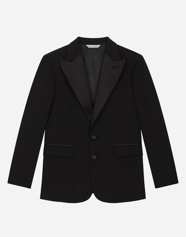 Dolce & Gabbana Single-breasted woolen jacket with duchesse inserts Azure L41U84FU4JB