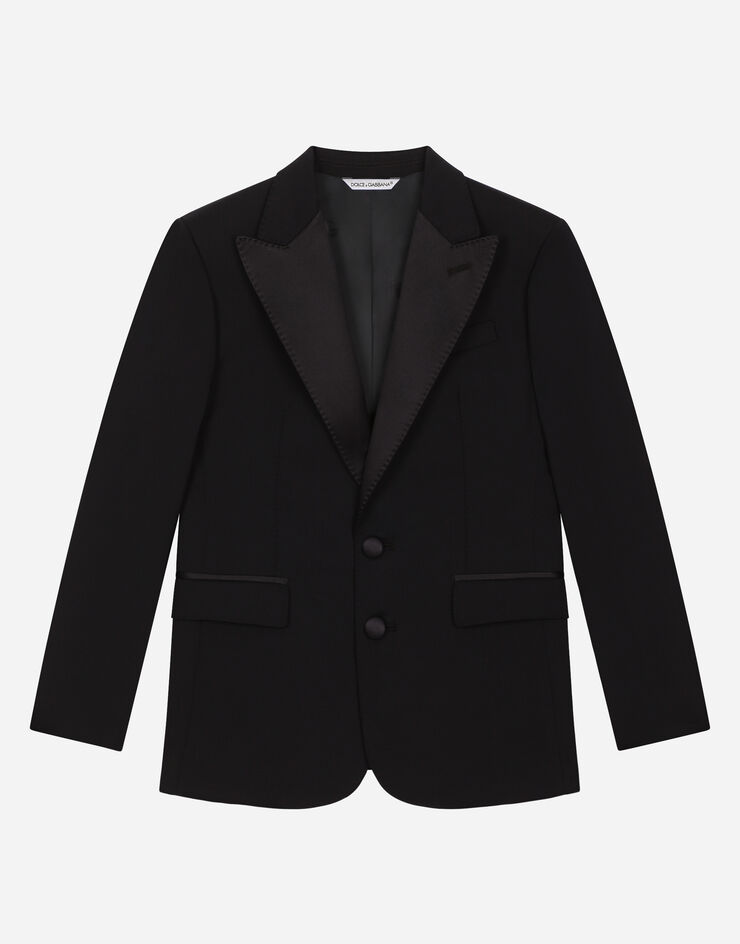 Dolce & Gabbana Single-breasted woolen jacket with duchesse inserts Blue L41J79FUBFT