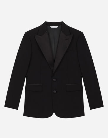 Dolce & Gabbana Einreihige Jacke aus Wolle in Leinwandbindung mit Einsätzen aus Duchesse Blau L41J80FU9AQ