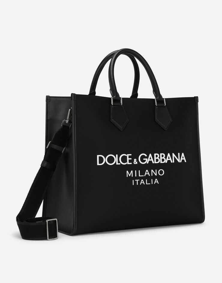 Dolce & Gabbana Large nylon shopper with rubberized logo Black BM1796AG182