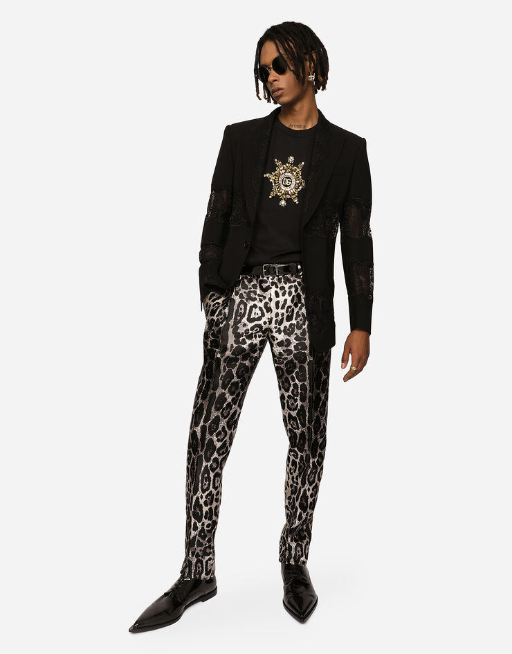 Dolce & Gabbana Stretch wool jacket with lace inserts Black G2OR2ZFUBEG