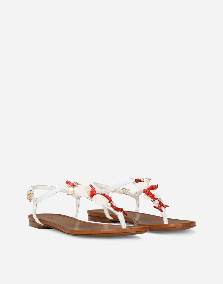 Dolce & Gabbana Sandalia de dedo de napa con corales bordados Blanco CQ0604AW116