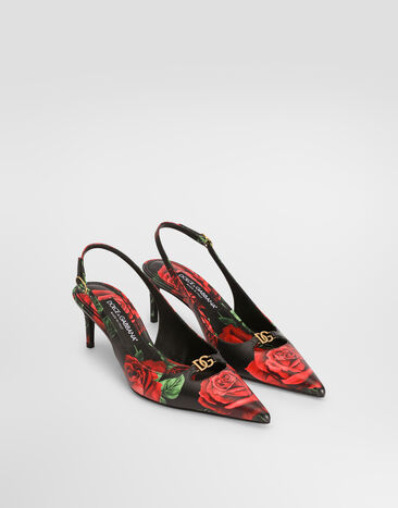 Dolce & Gabbana Slingback en piel de becerro con estampado de rosas Multicolor CG0796A0706