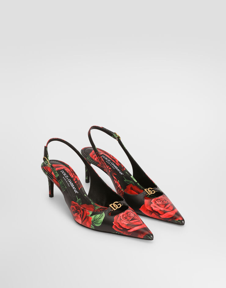 Dolce & Gabbana Slingback en piel de becerro con estampado de rosas Dolce & Gabbana Slingback en piel de becerro con estampado de rosas Multicolor CG0796A0706