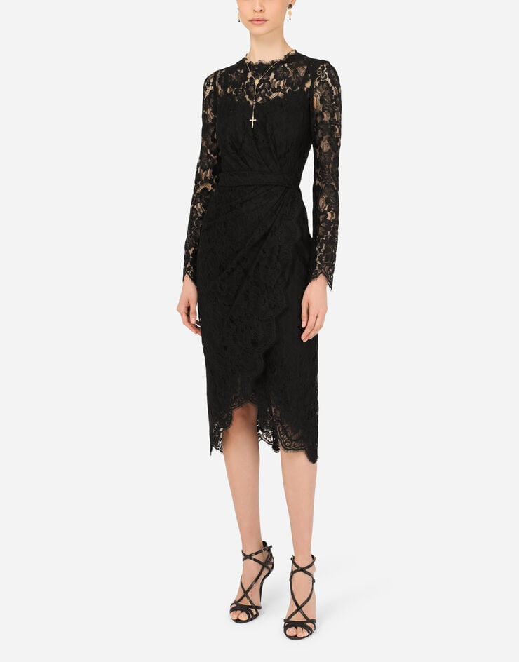 Dolce & Gabbana Galloon lace calf-length wrap dress 黑 F6G8GTFLMSC