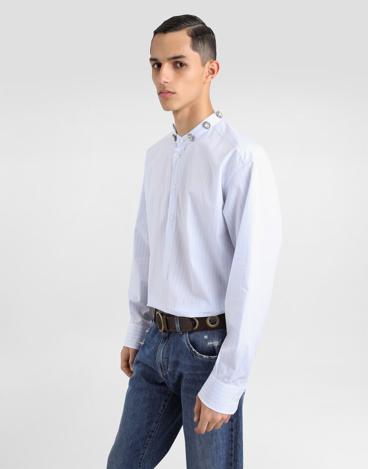 Dolce & Gabbana Cotton shirt with bejeweled detailing Multicolor G5LN6ZFR50P