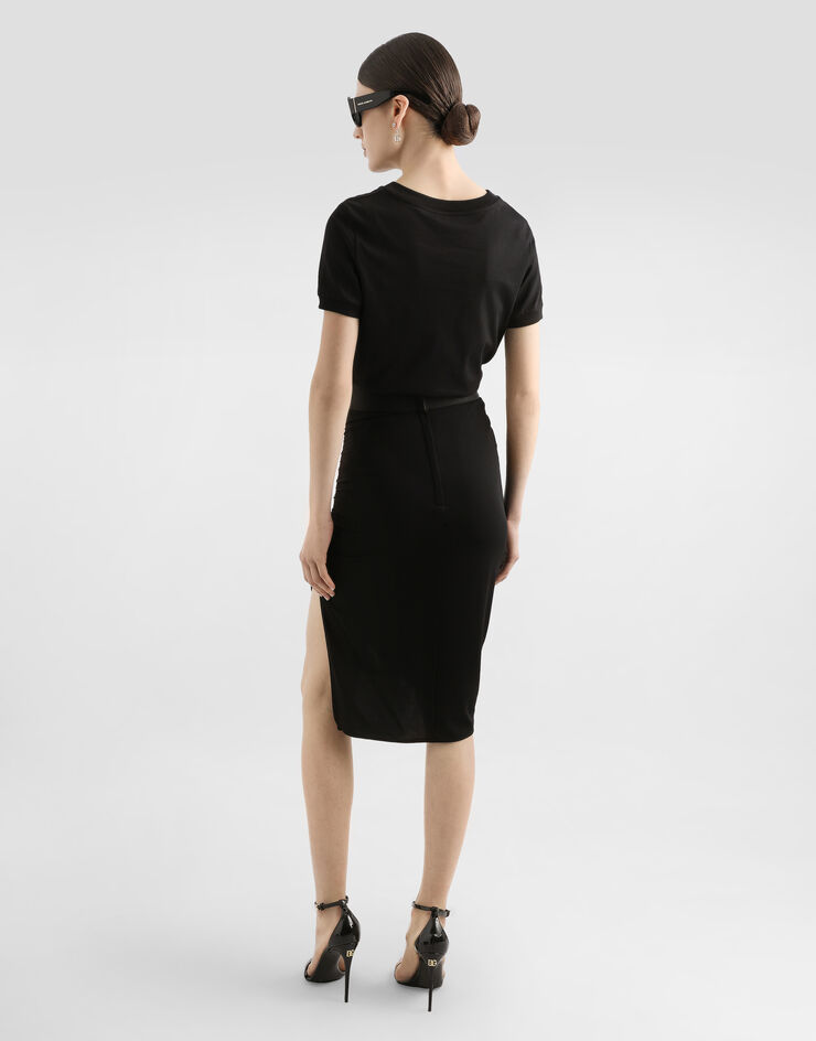 Dolce & Gabbana Asymmetrical jersey skirt with draping Black F4CQHTFUGBJ