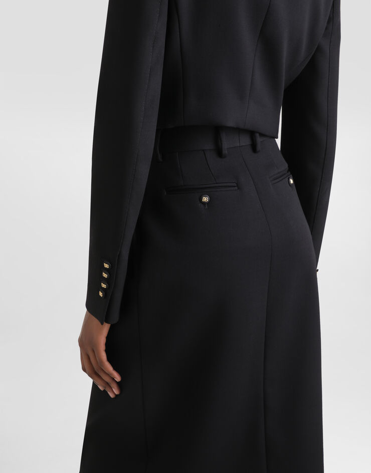 Dolce & Gabbana 羊毛直筒中长半裙 黑 F4CZUTFUBGE