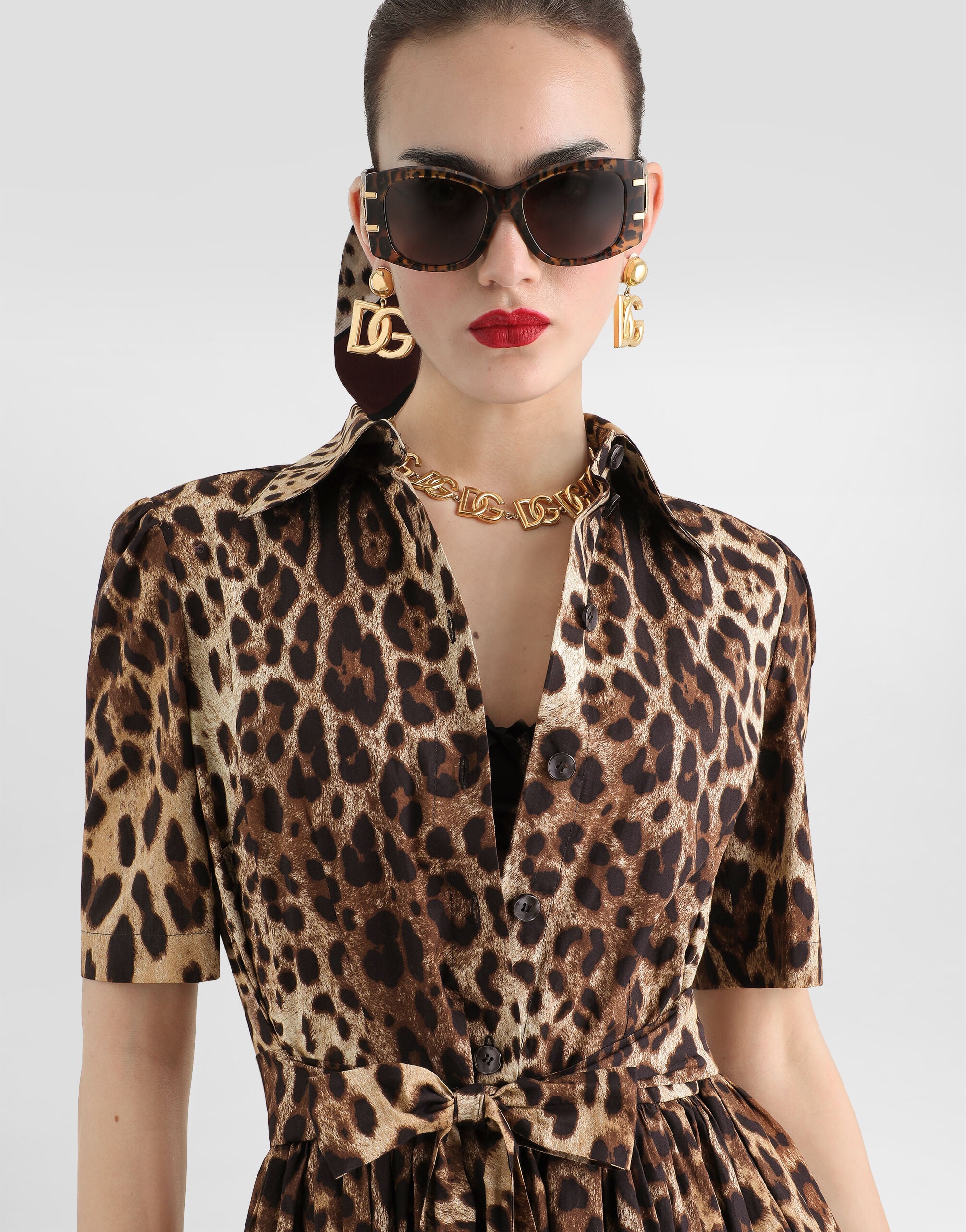 Leo-print poplin shirt dress in Print for Women | Dolce&Gabbana® US