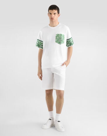 Dolce & Gabbana Cotton T-shirt with majolica-print breast pocket White G8SB2TG7NUN