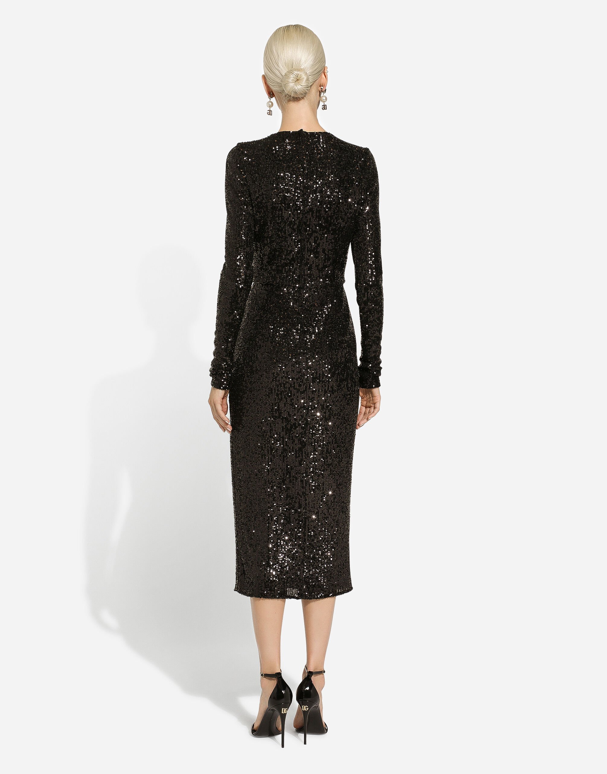 【DOLCE&GABBANA】ロンゲットドレス マイクロスパンコール 長袖 ブラックのウィメンズ ロンゲットドレス マイクロスパンコール