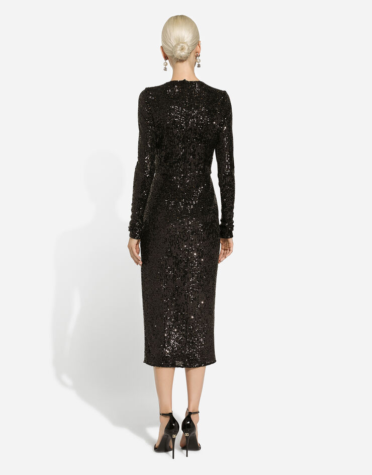 Dolce & Gabbana Longuette-Kleid aus Mikropailletten Schwarz F6DHFTFLUBW