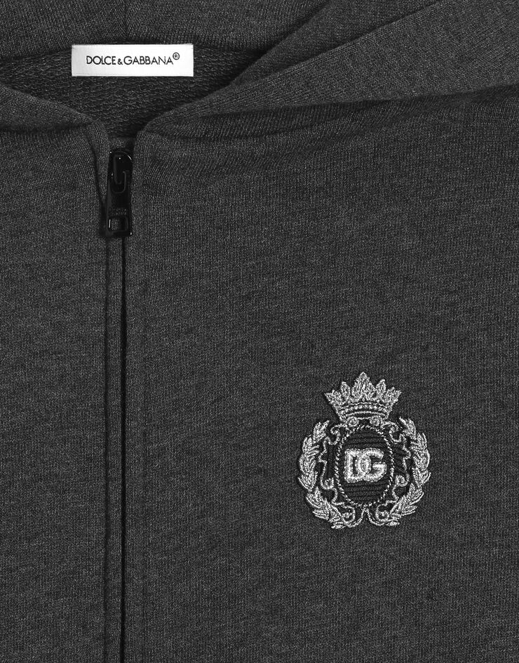 Dolce & Gabbana Cotton hooded sweatshirt with DG araldico patch Grey L4JWMRG7PKO