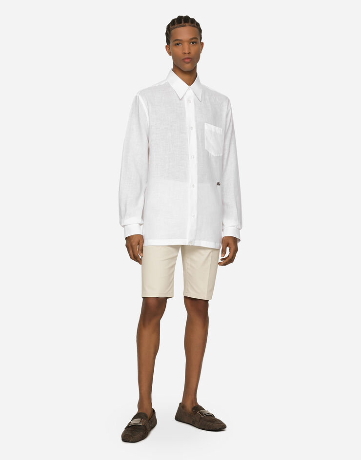 Dolce & Gabbana Camisa Hawaii de lino con DG Hardware Blanco G5KJ0TFU4IK