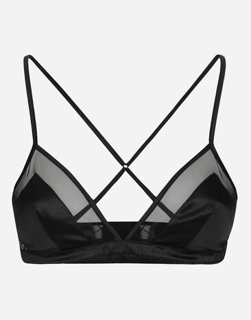 Dolce & Gabbana برا مثلثية من تول وساتان بأكواب ناعمة أسود O1F24TONL25