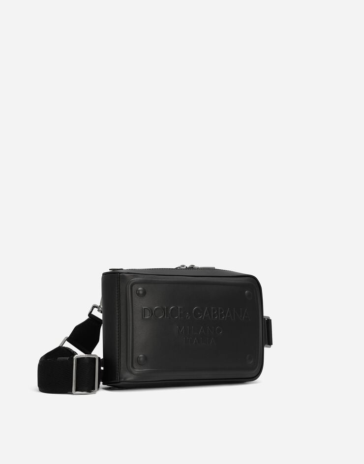 Dolce & Gabbana Riñonera en piel de becerro con logotipo en relieve Noir BM2264AG218