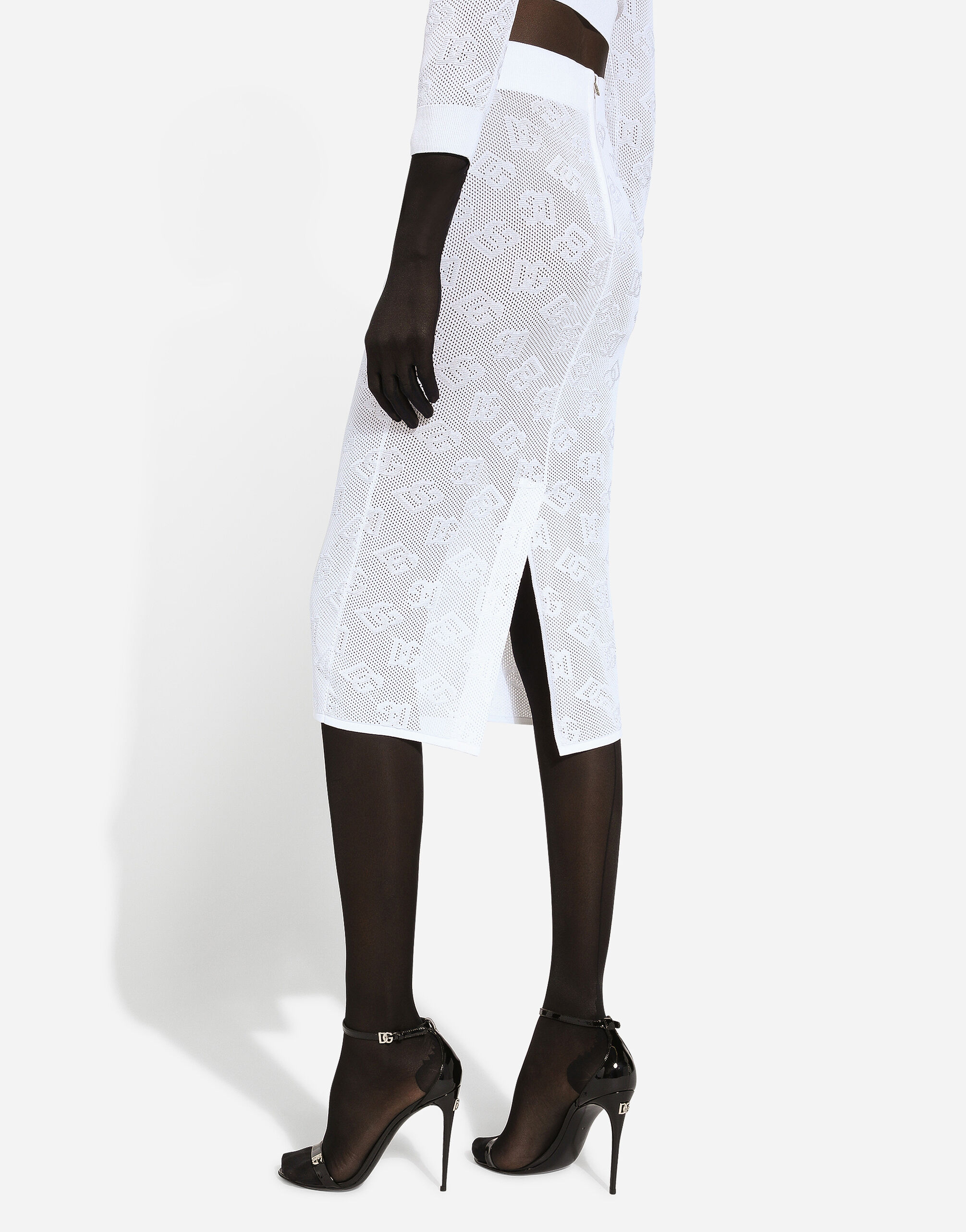 女士白Viscose pencil skirt with jacquard DG logo
